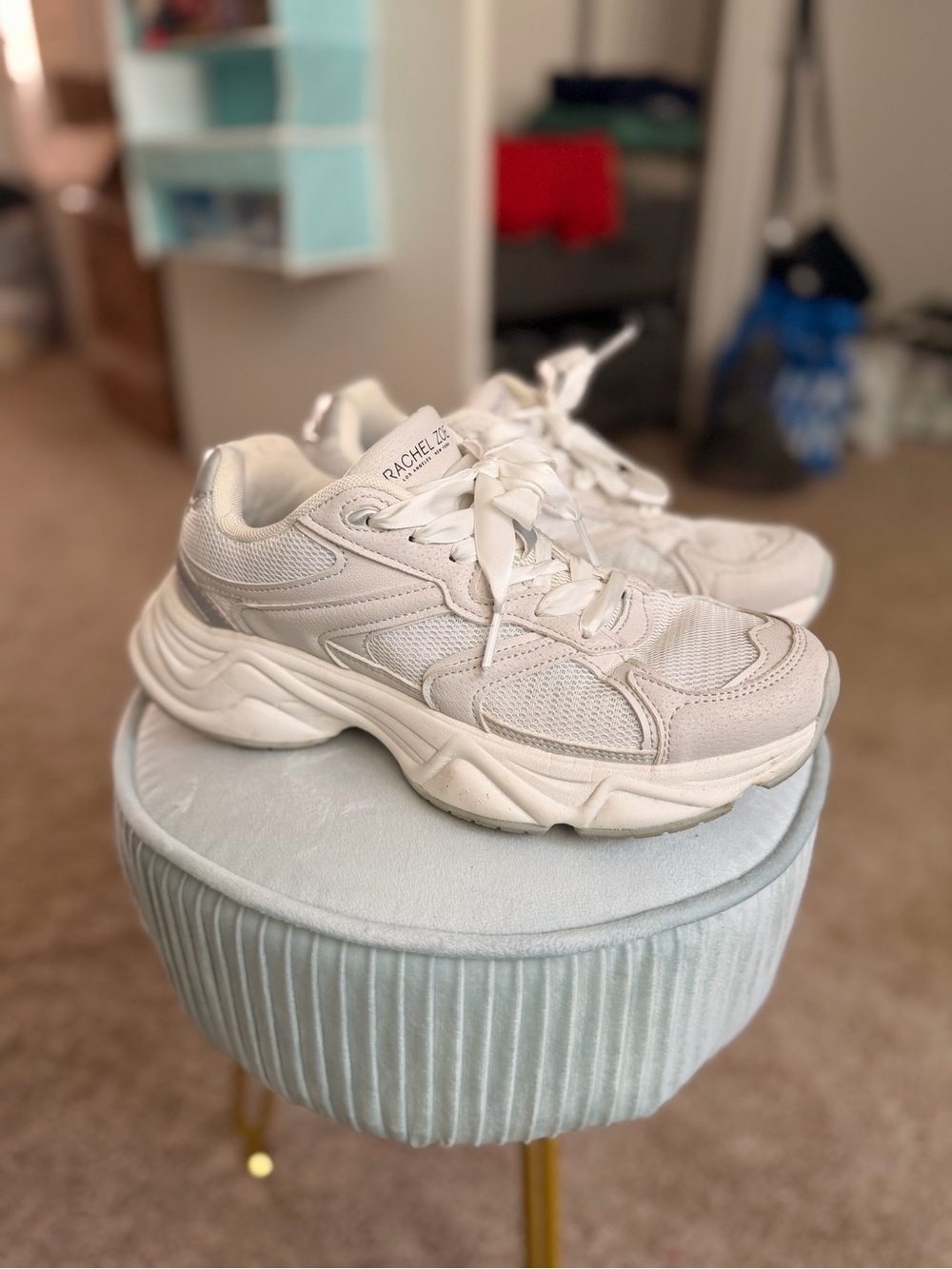 Rachel Zoe Cream Platform Lace-Up Sneakers